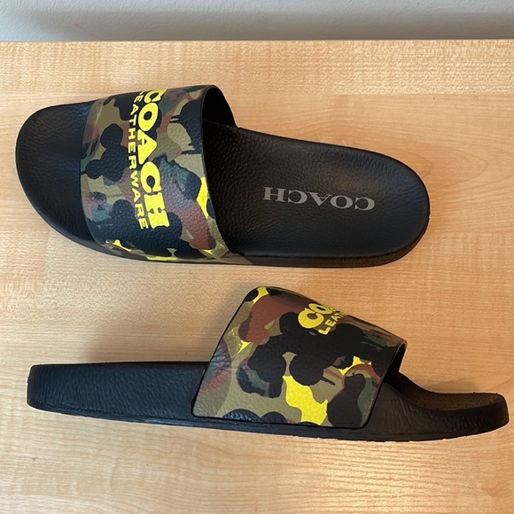 Coach Wild Beast Black Slides Camo Print Strap with Logo - New - Size 11 - Picture 3 of 7